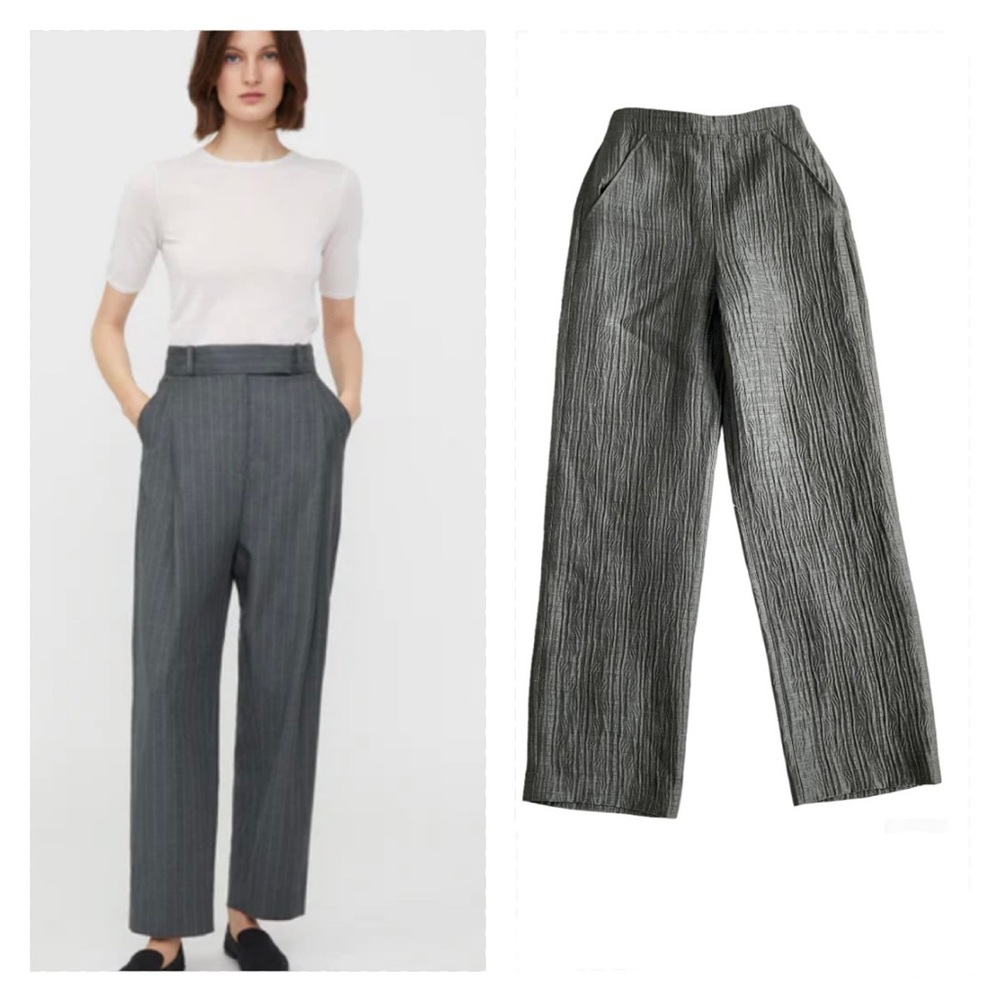 Giorgio Armani Trouser Pants Slacks Silk Mohair Crinkle Effect Straight HighRise
